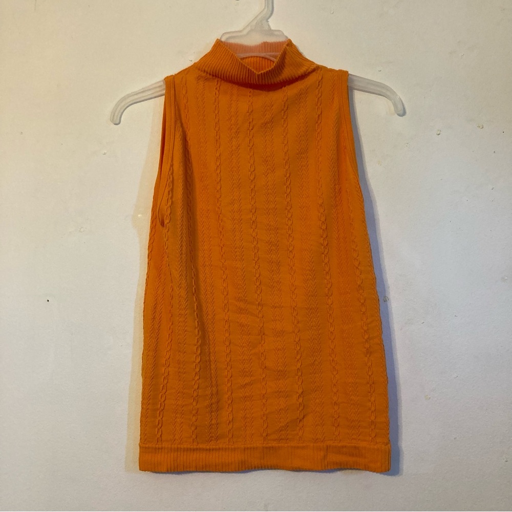 Sugar & Rose bright orange sleeveless mock neck cable look top 1X/2X